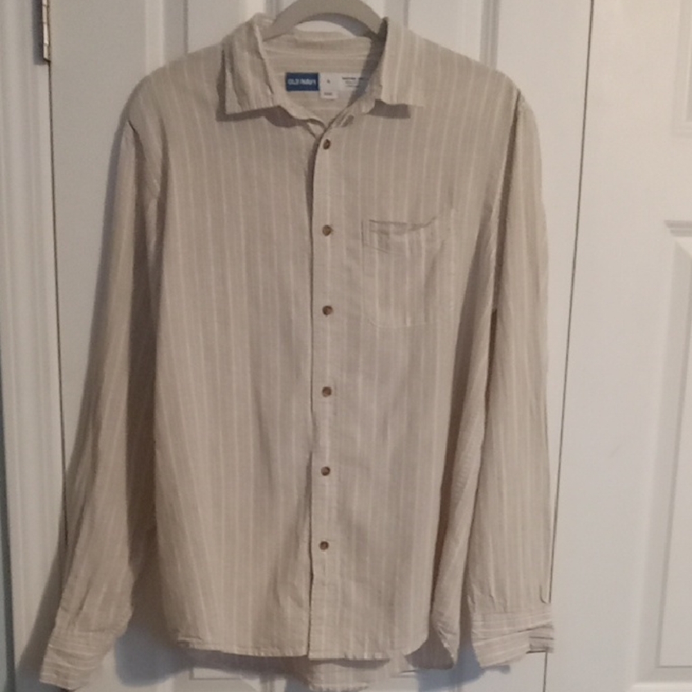 Old Navy Men's Light Tan Striped Button-Down Shirt